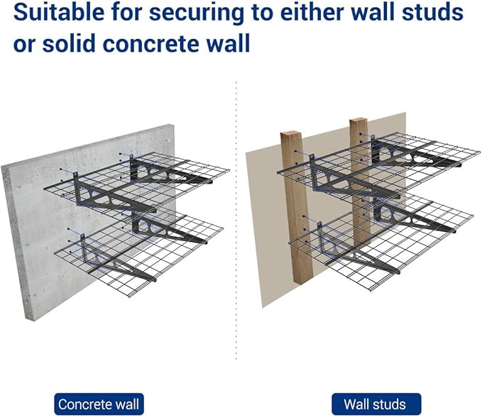 FLEXIMOUNTS 2 Pack 2x4ft Garage Shelving, Wall Shelf Garage Storage Rack, 24-inch-by-48-inch, Black