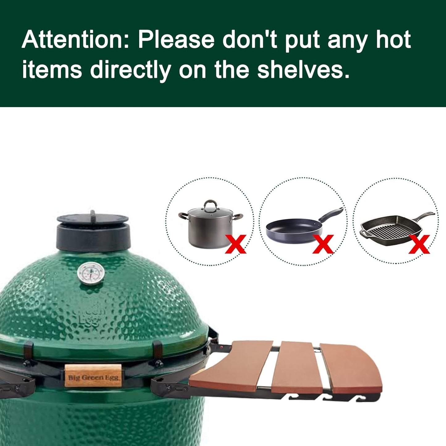 Side Shelves Big Green Egg Accessories, Composite 3 Slat Egg Mates for Large Big Green Egg with Folding Side Shelves Replacement Parts Grill & Smoker Accessories