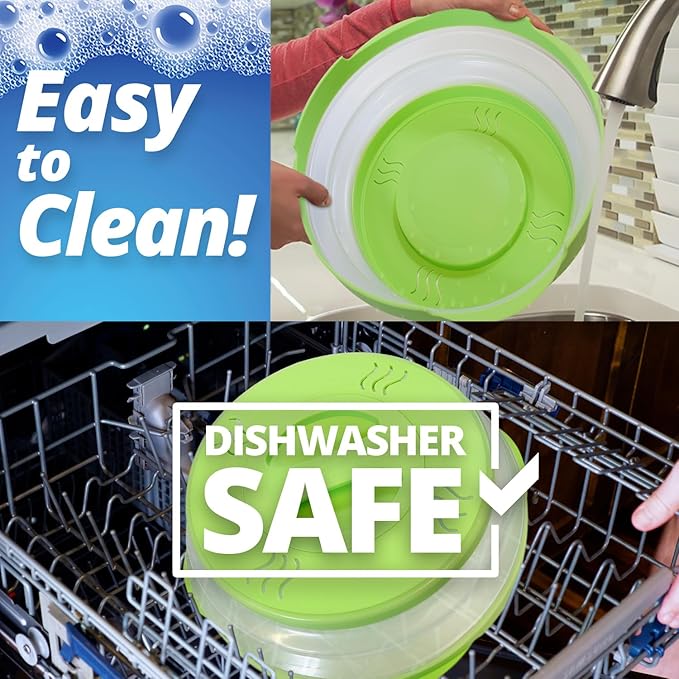 2.0 Magnetic Microwave Splatter Cover, Collapsible 12-Inch BPA-Free Food Lid with Upgraded Magnets, Vented Plate Guard, Dishwasher Safe, Space-Saving Magnetic Storage - Green