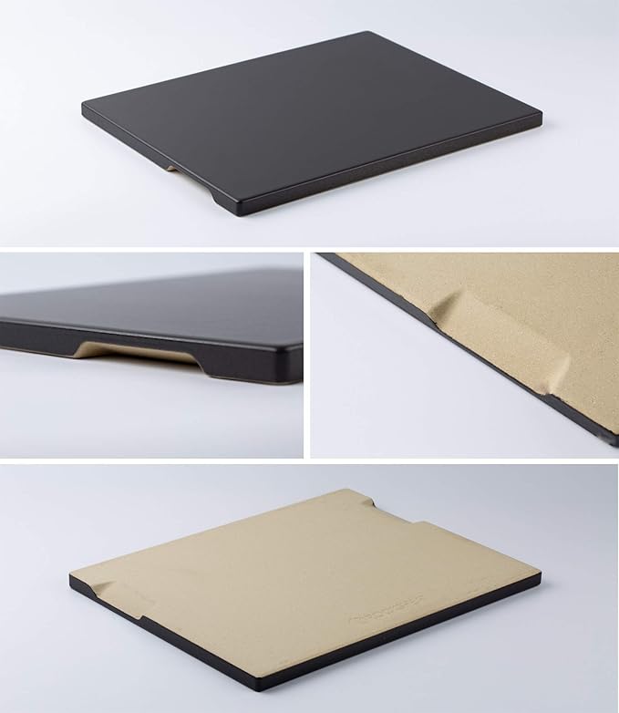 Pizza Stone, Ceramic Coating 15"x12" Rectangular Pizza Stone for Oven Grill BBQ, Easy Clean Bread Baking Stone with Unique Built-in 4 Handle