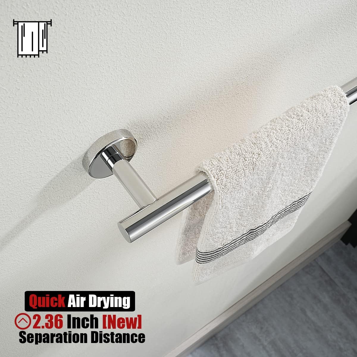 JQK Chrome Towel Bar, 20.5 Inch 304 Stainless Steel Thicken 0.8mm Towel Rack Bathroom, Towel Holder Polished Finished Wall Mount, Useable Length 18 Inch, TB110L18-CH