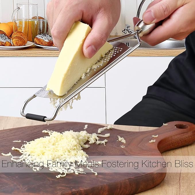 Professional-Grade Lemon Zester with Fine Blades, Lightweight Cheese/Vegetable Grater, Solid Wood Handle Design - Rust-Resistant, Durable, Essential Kitchen Tool (A2)