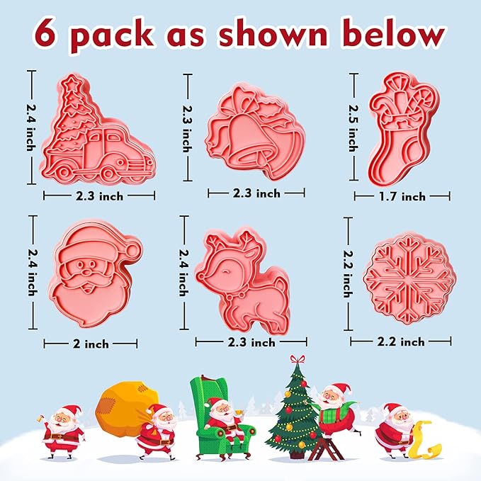 Leesgel Christmas Cookie Cutters, 3D Christmas Holiday Cookie Cutters Shapes with Santa/Xmas Tree/House/Deer, Christmas Party Decorations Ornaments