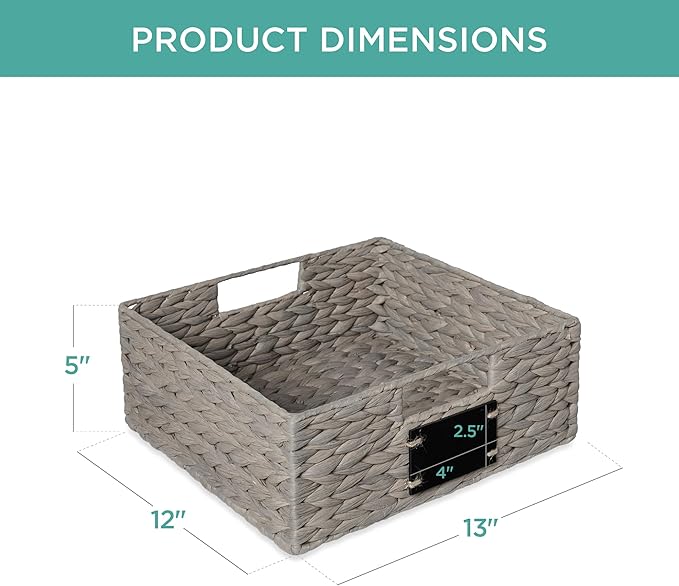 Best Choice Products Set of 4 13x12in Water Hyacinth Pantry Baskets, Woven Organizers w/Chalkboard Label, Chalk Marker - Gray