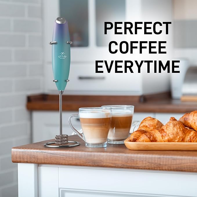 Zulay Kitchen Patented Tornado Triple Whisk Milk Frother with 4 Duracell Batteries – Handheld Foam Maker for Coffee, Lattes, Matcha & Hot Chocolate – Rich, Creamy Froth in Seconds