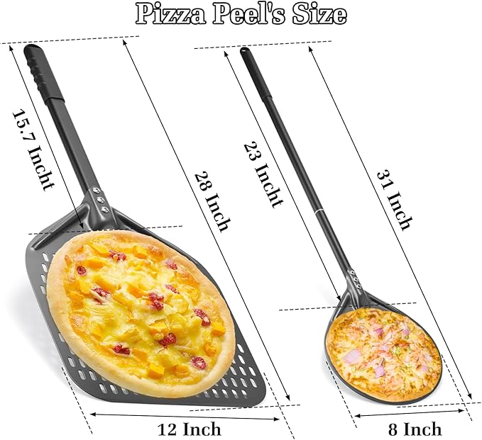 12 Inch + 8 Inch Perforated Peel Set, Turning Peel With Metal Handle, Spatula Paddle for Homemade Pizza Oven Accessories