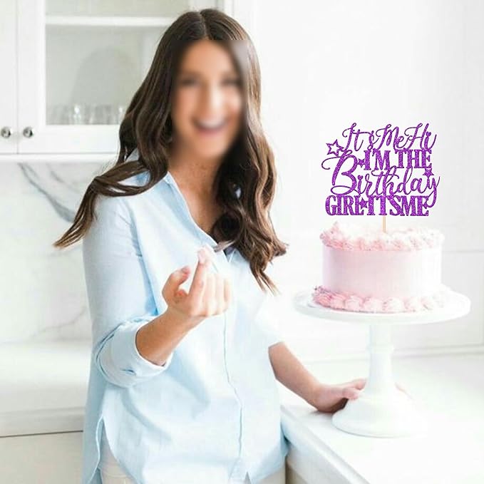 1 PCS It's Me Hi I'm the Birthday Girl It's Me Cake Topper Glitter Music Singer Cake Pick for Funny Hip Hop Singer Girls Birthday Party Cake Decorations Supplies Purple