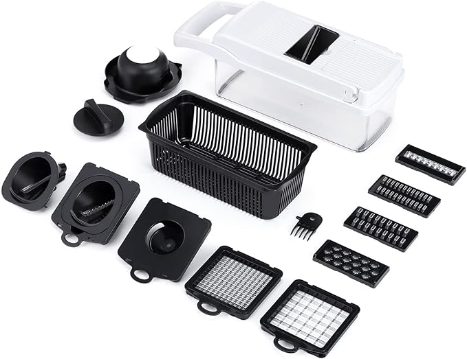 KEOUKE Vegetable Chopper Mandoline Slicer Pro - 16 in 1 Interchangeable Blades Food Chopper with Container, Hand Guard & Drainer, Veggie Dicer Spiralizer Kitchen Gadget for Onion, Cucumber, Fruit