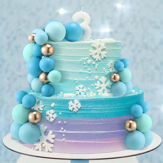 Tondiamo 108 Pcs Balls Cake Topper DIY Cupcake Insert Foam Balloons for Cake Baking Wedding Anniversary Birthday Decoration (Blue Gold,Multi Sizes)