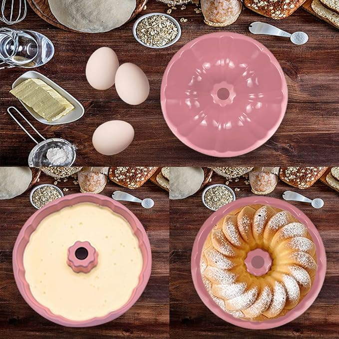 10 inch Silicone Bundt Cake Pan, Non-Stick Silicone Fluted Pans, ome Baking DIY Cake Mold for Cake, Jelly, Bread, Chocolate, Para Gelatinas (Red) (Pink, 1 Pack)