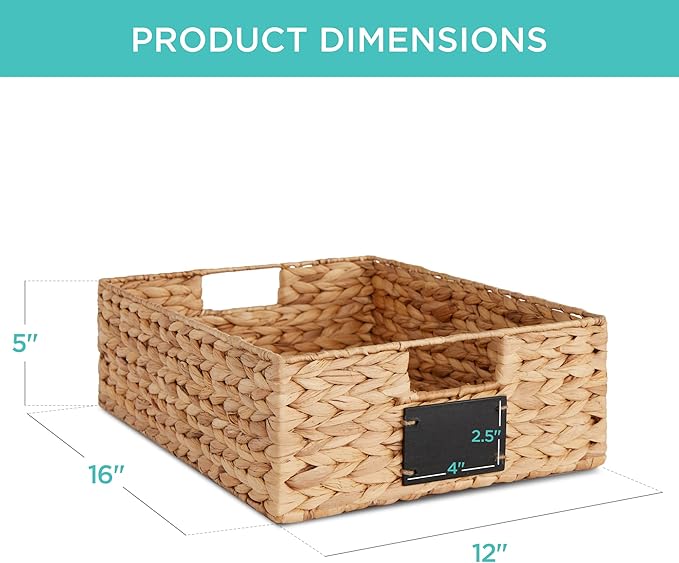 Best Choice Products Set of 4 16x12in Large Water Hyacinth Pantry Baskets, Woven Organizers w/Chalkboard Label, Chalk Marker - Natural