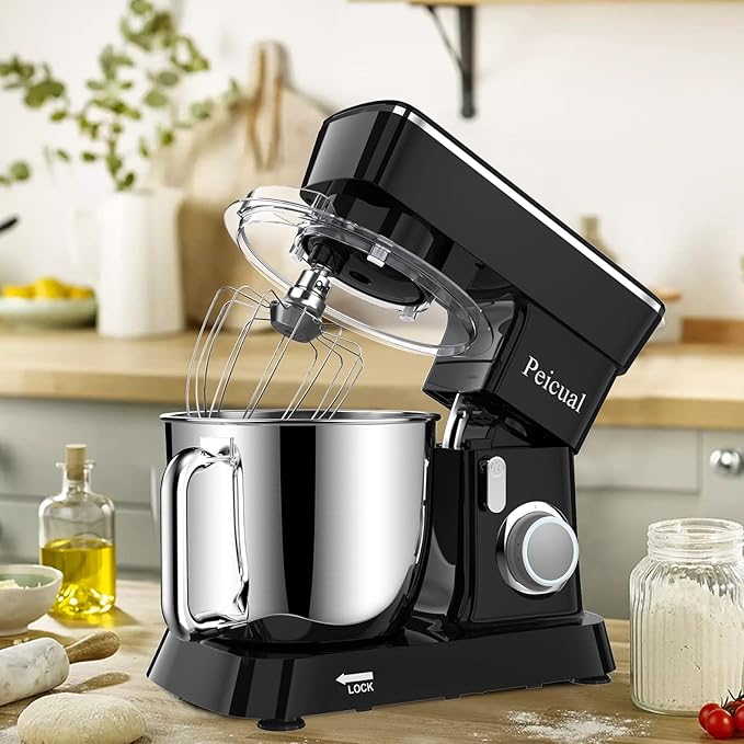 Stand Mixer, 6QT 10+P Speed Tilt-Head Kitchen Electric Mixer, Food Mixer with Stainless Steel Bowl, Dough Hook, Flat Beater, Wire Whisk, Splash Guard for Daily Use - Black