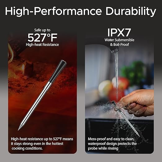 CulinaMeter One: 700FT Wireless Meat Thermometer with LCD Screen, Digital Cooking Food Thermometer for Beef Lamb Turkey, Dual Sensor Measures Internal & Ambient Temp