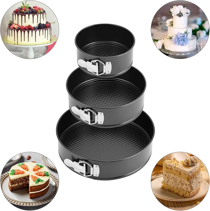 QWORK 3-Piece Nonstick Springform Pan Set with Accessories - Includes 6", 8", 10" Cake Pans, 51 Parchment Liners