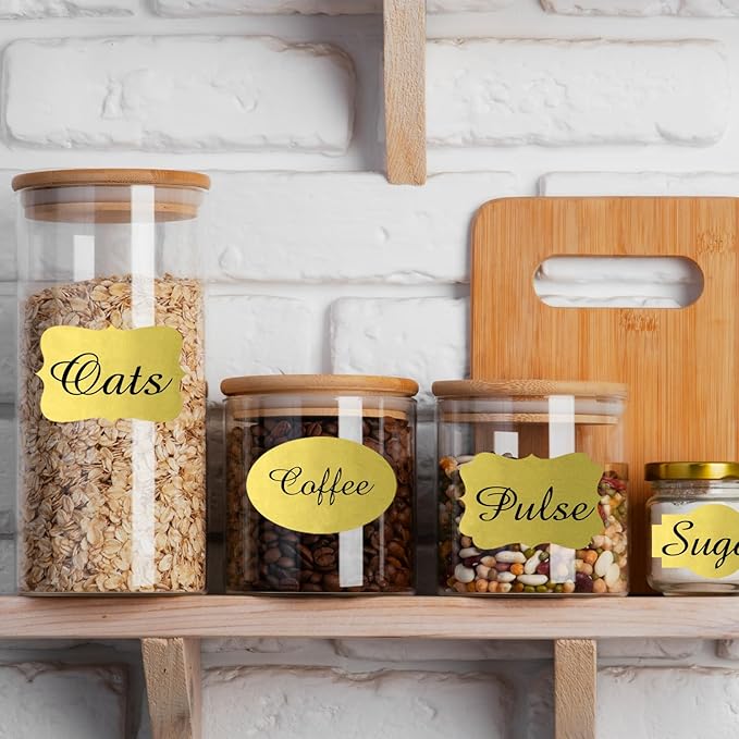 350 PCS Gift Tags Stickers Name Labels Stickers,2" x 1.2" Fancy Shape Stickers Self-Adhesive Handmade Bottle All-Purpose Jar Labels for Presents Cosmetic Decoration Jars Food Craft (Gold)