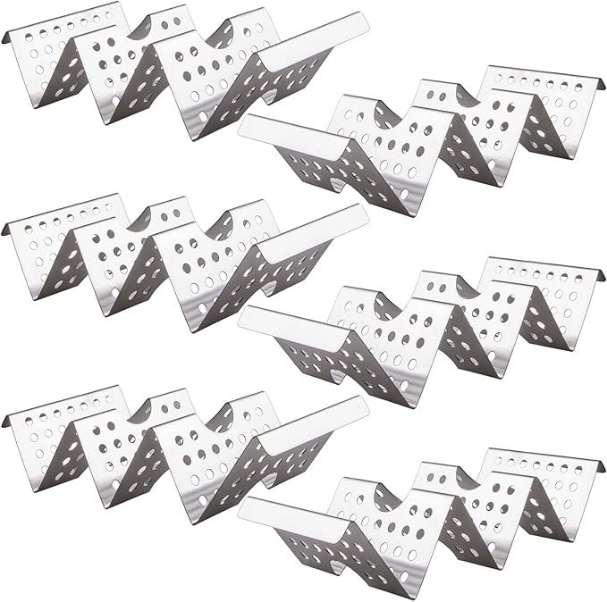 Taco Holders Set of 6 - Stainless Steel Taco Stand Rack Tray Style, Taco Rack Holds Up to 3, Oven Taco Holders Safe for Baking, Dishwasher and Grill Safe