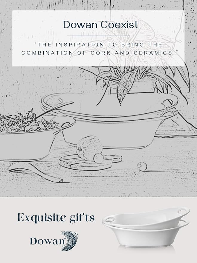 DOWAN Large Serving Bowls with Handles, 60 OZ Oval Serving Platter for Turkey, Fruit Salad Serving Dishes for Entertaining, Porcelain Pasta Bowls for Mother's Day, Parties, Set of 2, Soft White