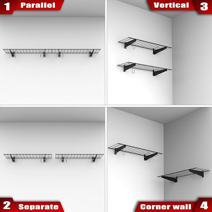 WALMANN 2 Pack Garage Wall Mount Shelves, 45x15 inch Wall Mounted Storage Shelves for Garage Heavy Duty Wall Shelving, Holds Up to 220 Lbs(Black)