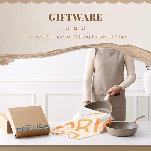 Nonstick Frying Pan, 8/10/12 Inch Stain/Scratch/Crack Proof Chef Pan, Healthy Skillet, PFOA Free Omelet Pan, Dishwasher & Oven Safe, Induction Compatible (12-Inch, Natural Linen)