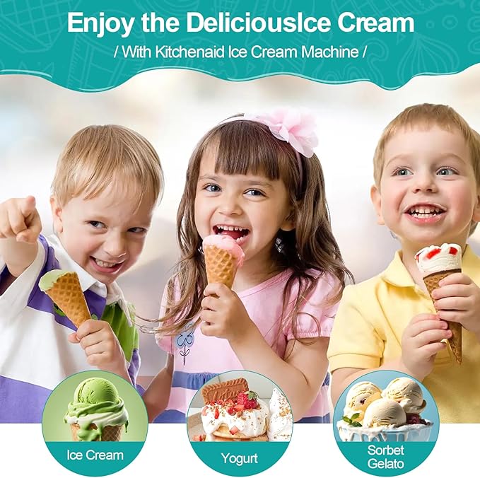 Ice Cream Maker Attachment for KitchenAid Stand Mixer, Ice Cream Bowl Compatible with 4.5Qt and Larger Stand Mixers, Ice Cream & Sorbet Gelato Maker Attachment, 2 Quart, White XTMZ