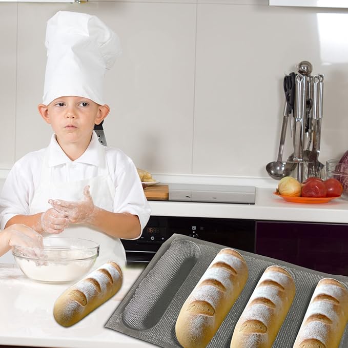 Bluedrop Silicone Bread Forms For Hot Dog Baking Molds Sandwich Making Sheet 4 Cavities 9 inches Loaf Eclair Mats
