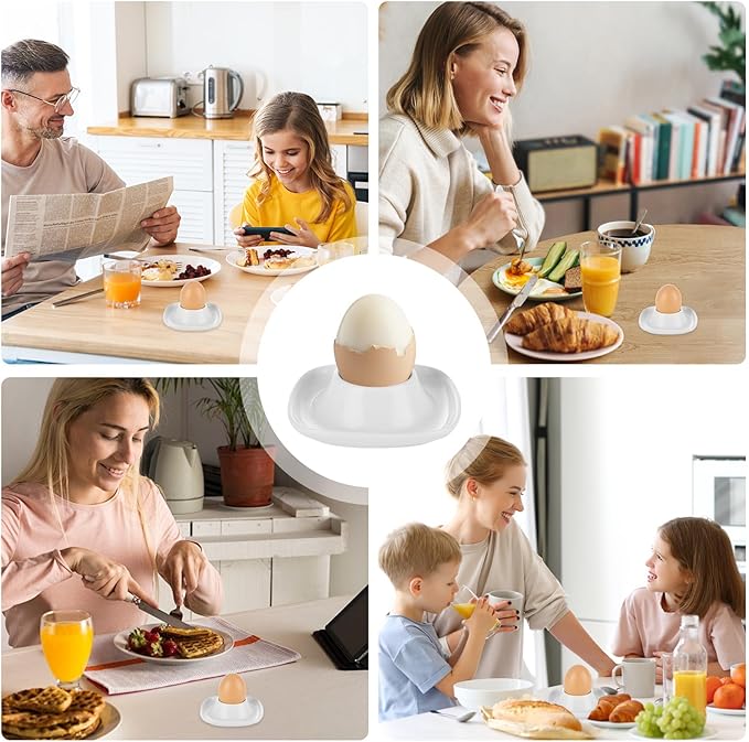 8PCS Ceramics Egg Holder, Stackable Egg Cups for Soft Boiled Eggs, White Egg Cups Porcelain Egg Dish with Base for Hard and Soft Eggs
