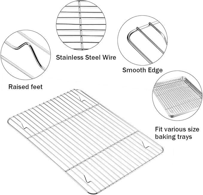 TeamFar Baking Cooling Rack Set of 4, Stainless Steel Rack for Cooking Roasting Grilling, Healthy & Mirror Finish, Oven Use & Dishwasher Safe