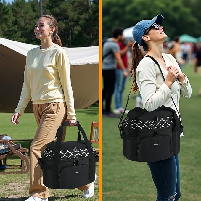 Slow Cooker Carrying Bag Compatible with 6-8 Quart CrockPot and Hamlton Beach,Double-Layer Insulated Carrier Case with Lid Fastener and See-through Window,Bag Only