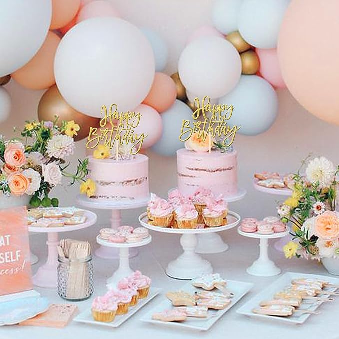 ZHUOWEISM 1 PCS Gold Happy Birthday & Anniversary Cake Topper