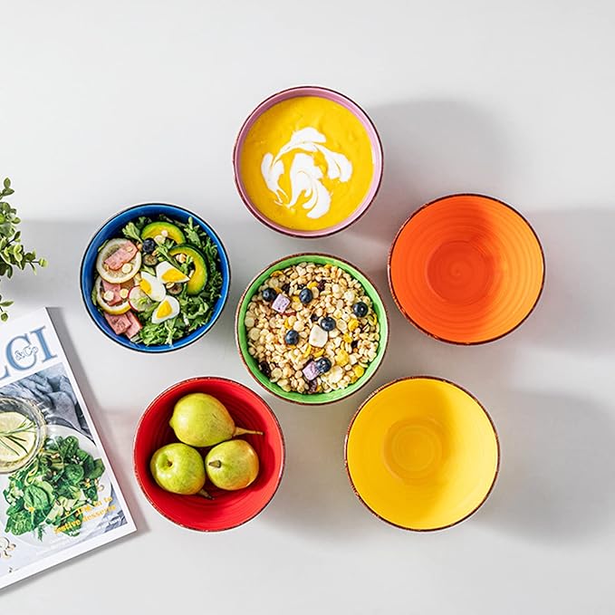 vancasso Bonita Cereal Bowls Set of 6-27 Oz Ceramic Soup Bowls, Microwave & Dishwasher Safe, 6 Inch Colorful Serving Bowls for Kitchen