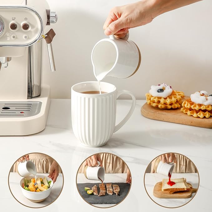 Hasense Ceramic Sugar and Creamer Set, Sugar Bowl with Lid and Spoon, Cream Pitcher, Cute Coffee Serving Set for Wedding Gift and Home Decor, Dishwasher Safe, White