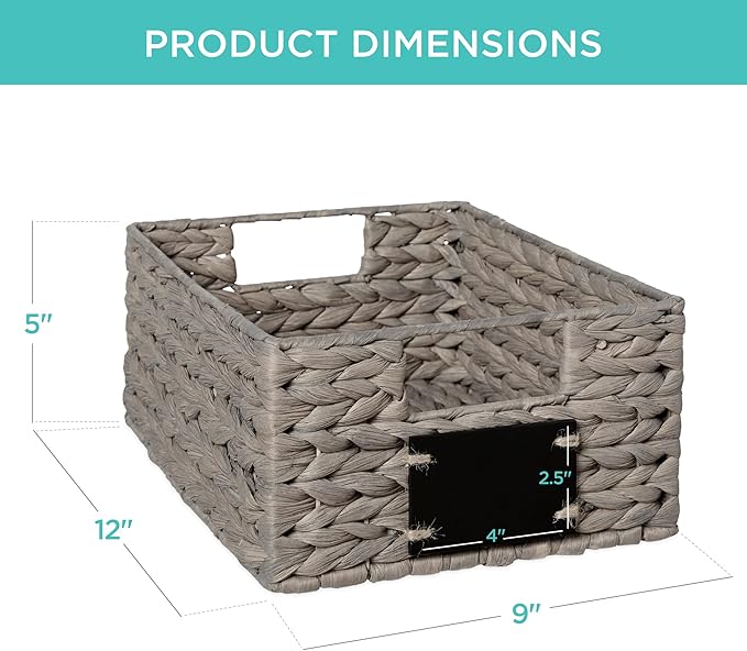 Best Choice Products Set of 4 9x12in Water Hyacinth Pantry Baskets, Woven Organizers w/Chalkboard Label, Chalk Marker - Gray