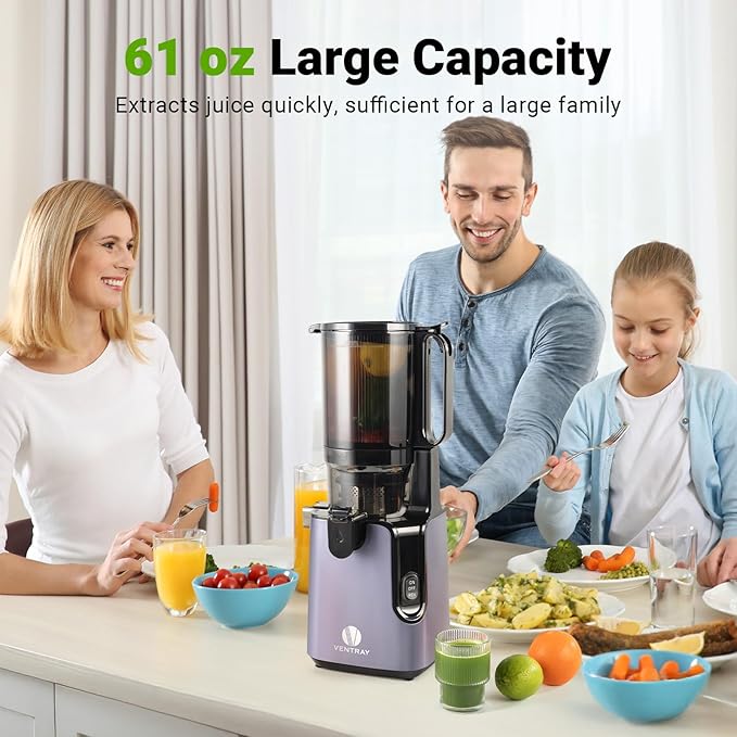 Ventray Cold Press Juicer, 5.1'' Extra Large Feed Chute Slow Masticating Juicer Machine for Whole Vegetables & Fruits, 250w, High Juice Yield, Easy to Clean with Brush, Great for Batch Juicing