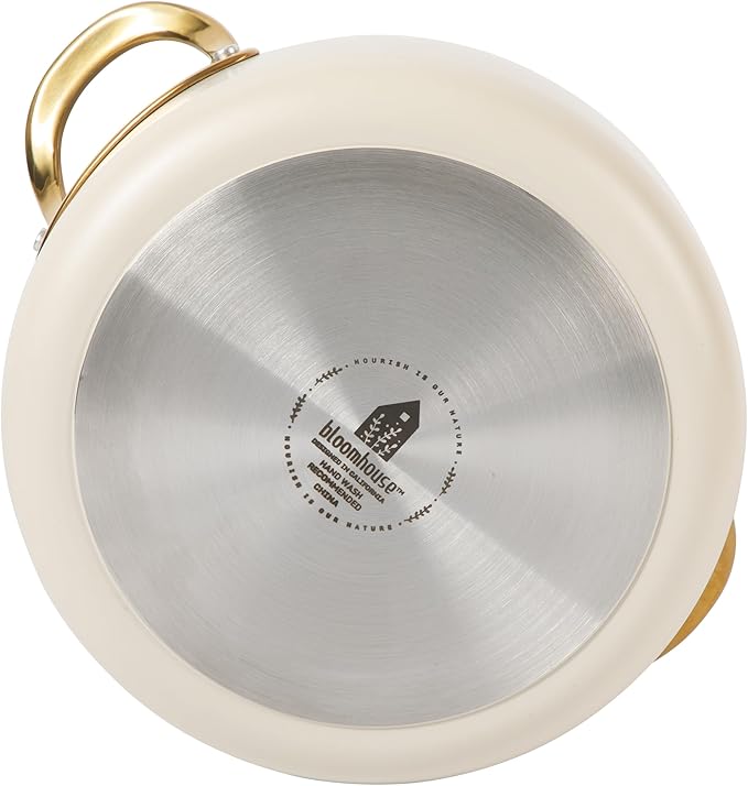 bloomhouse - Oprah's Favorite Things - 6 Quart Heavy Duty Aluminum Premium PFA Free Ceramic Nonstick Dutch Oven Pot with Lid - Almond Cream w/Gold Handle