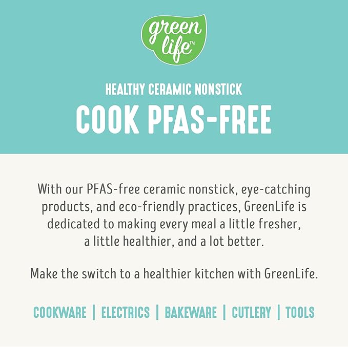 GreenLife 6 Quart Ceramic Slow Cooker, PFAS-Free, Programmable, Removable Healthy Nonstick Pot for Family Meals, Sear on Stovetop, Keep Warm, Digital Timer, Dishwasher Safe Glass Lid, Turquoise