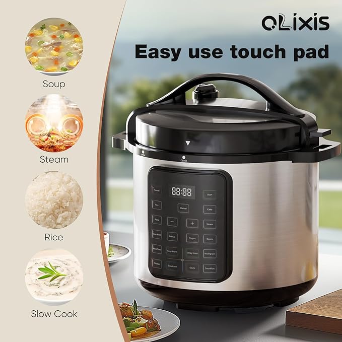OLIXIS Electric Pressure Cooker 8 Quart Stainless Steel Multi Cooker Electric for Pressure 16-in-1 Rice, Steamer, Yogurt Maker, Slow Cook,Meat Stew, Cake, Saute, Multigrain