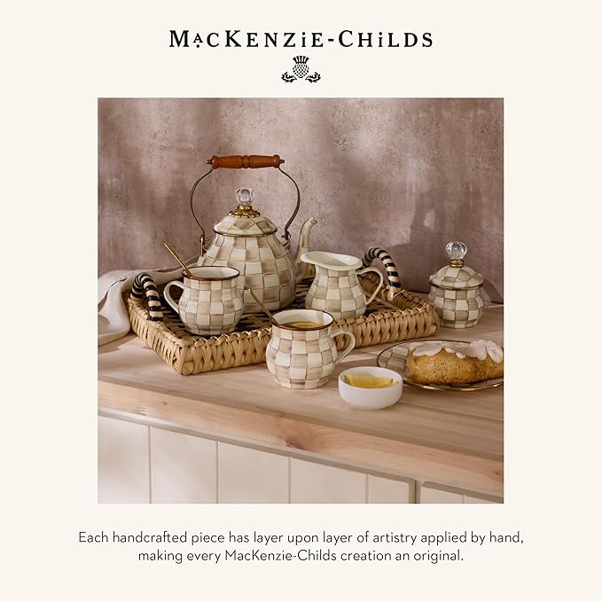 MACKENZIE-CHILDS Enamel Everyday Bowl, Serving Bowl for Entertaining, Extra Large, Brown-and-White Mocha Check