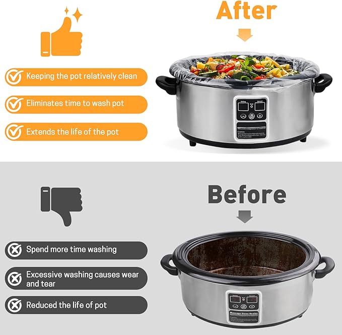 60 Pack Slow Cooker Liners, Large Size 13"x 21" Cooking Bags Disposable Pot Liners, Plastic Slow Cooker Bags Fits 3-8 Quarts, BPA Free, Suitable for Oval & Round Pot