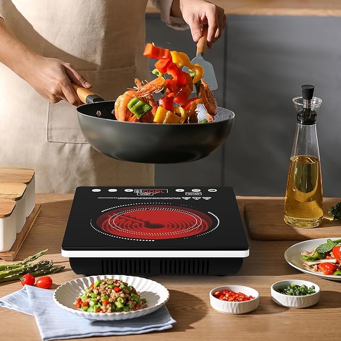 Single Burner Electric Cooktop, 1800W Electric Stove Top Portable, Infrared Hot Plate 110v Plug in Countertop, Child Safety Lock, Timer, 9 Power Level, Compatible for All Cookware, Induction Cookotp