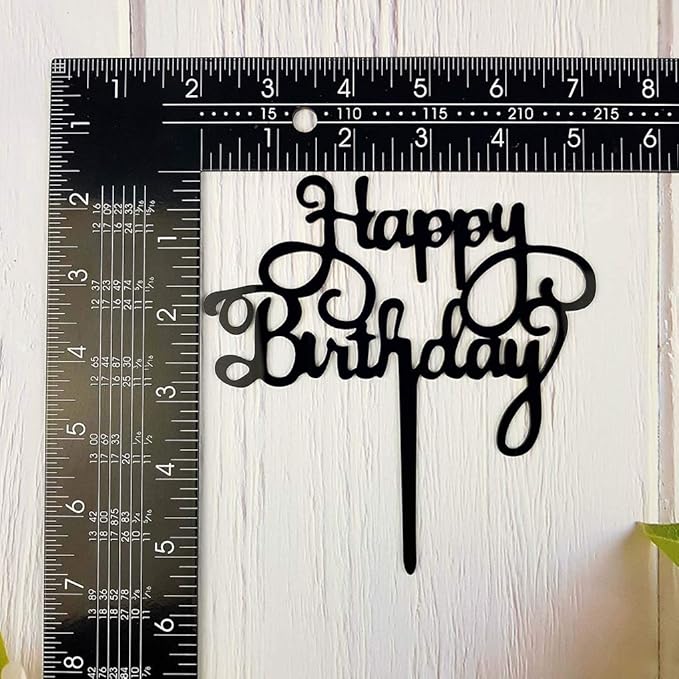 Happy Birthday Cake Topper for Birthday Party Decorations - Black Acrylic