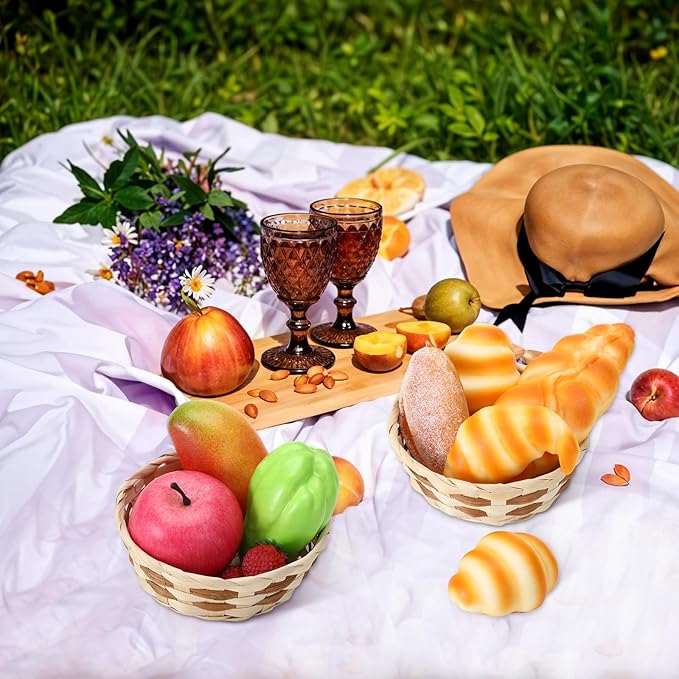 12 Pack Round Gift Baskets, 7" Small Bamboo Woven Bread & Fruit Baskets, Food Storage Serving Basket for Kitchen, Restaurant, Centerpiece Display, Party, Wedding