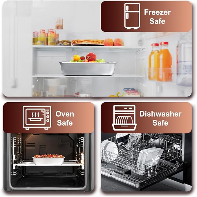 EWFEN 8 x 8 Inch Square Cake Pan, Stainless Steel Baking Pan for Lasagna Brownies Casseroles, Square Bakeware for Oven Cooking, Non-Toxic & Rust-resistant, Dishwasher Safe, 2 Pack