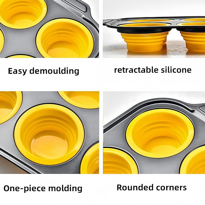 6 Cups Silicone Muffin Pans for Baking with Metal Frame, Egg Bite Molds, Cupcake Pans Regular Size, Muffin Tins Easy to Pop Nonstick Non Toxic Bakeware for Oven Dishwasher Safe