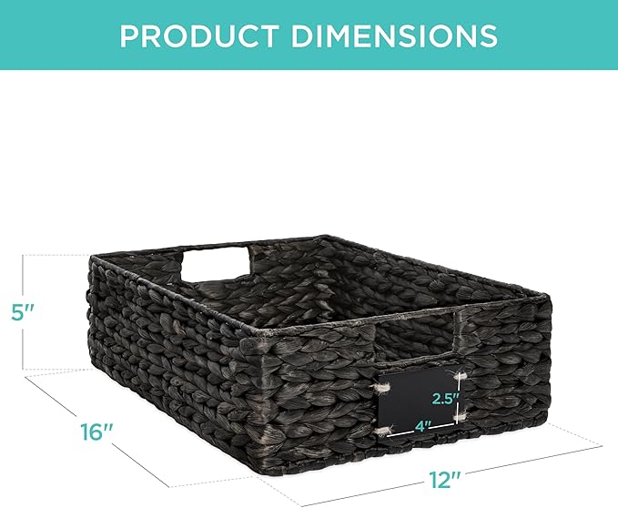 Best Choice Products Set of 4 16x12in Large Water Hyacinth Pantry Baskets, Woven Organizers w/Chalkboard Label, Chalk Marker - Black
