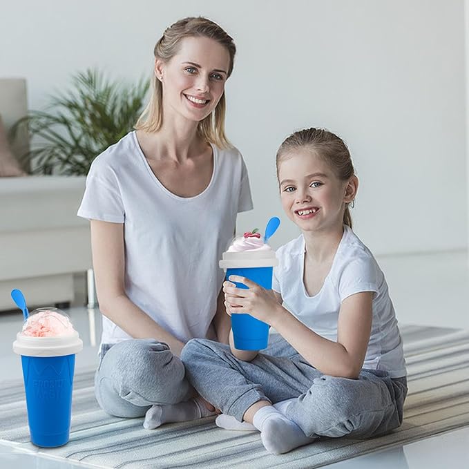 Slushie Maker Cup, Quick Frozen Magic Cups for Homemade Milk Shake Ice Cream Maker, Double Layer Squeeze Slushy Maker Cup, Birthday Gifts for Kids,Friends,Family (Bule)