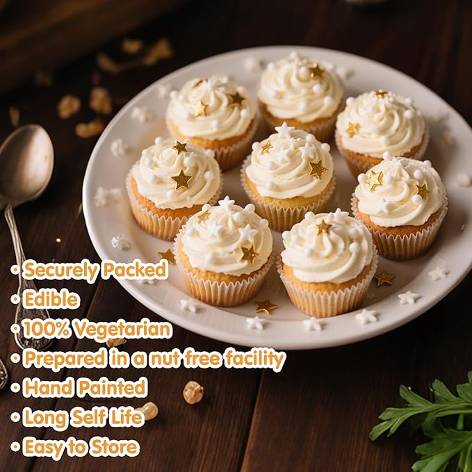 Edible Star Sugar Sprinkles, Gold and White Mix Size,Candy Star Sprinkle for Cake Decorations and Cupcake Toppers, Ice Cream, Wedding Party Valentines Christmas Supplies 130g/4.58ounce