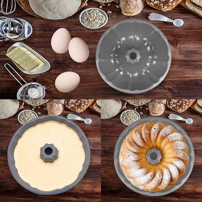 10 inch Silicone Bundt Cake Pan, Non-Stick Silicone Fluted Pans, ome Baking DIY Cake Mold for Cake, Jelly, Bread, Chocolate, Para Gelatinas (Red) (Grey, 1 Pack)