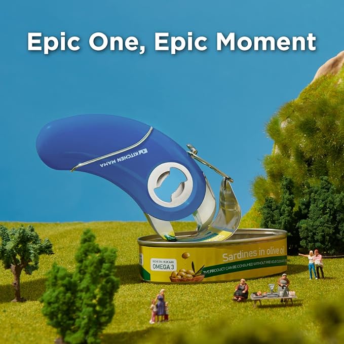 Kitchen Mama Epic One Multifunction Opener: Magnetic Bottle Opener, Beer Soda Opener, Effortless Jar Lid Opener for Seniors and Elderly with weak Hands and Arthritis, Essential Kitchen Gadget (Blue)