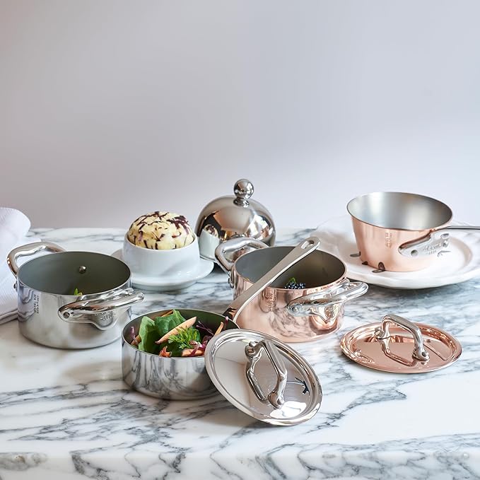 Mauviel M'Minis 1 mm Stainless Steel Mini Stewpan With Lid, And Cast Stainless Steel Handle, 3.54-in, Made in France