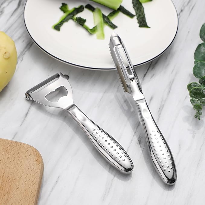 Potato Peelers Set of 2 Stainless Steel Peeler Y-Shaped and I-Shaped Peelers,Vegetable Carrot Fruit Peelers for Home kitchen (Silver2)